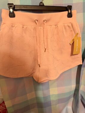 Michael Kors Blush Pink Heart-Quilted Drawstring Athletic Shorts